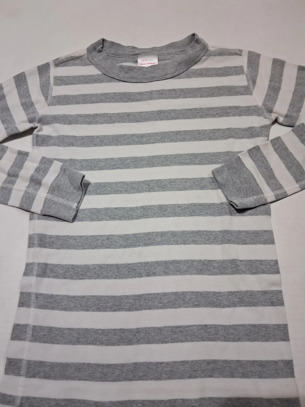 Hanna Andersson Yourh Gray & White Striped Long-Sleeve Pajama Top 130cm